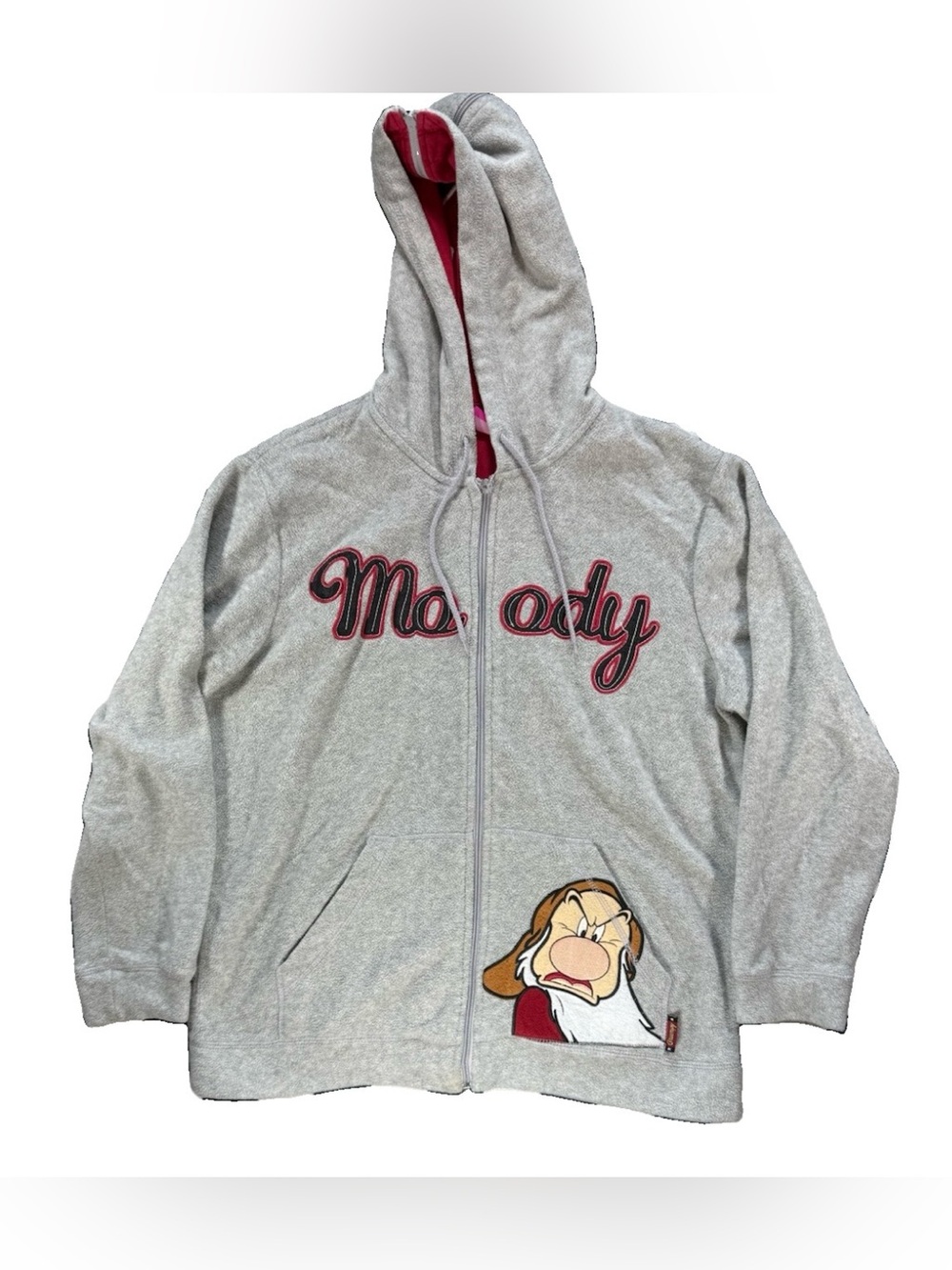 Disney Snow White 7 Dwarves Moody Zip Up Hoodie Women's Large Gray Grumpy